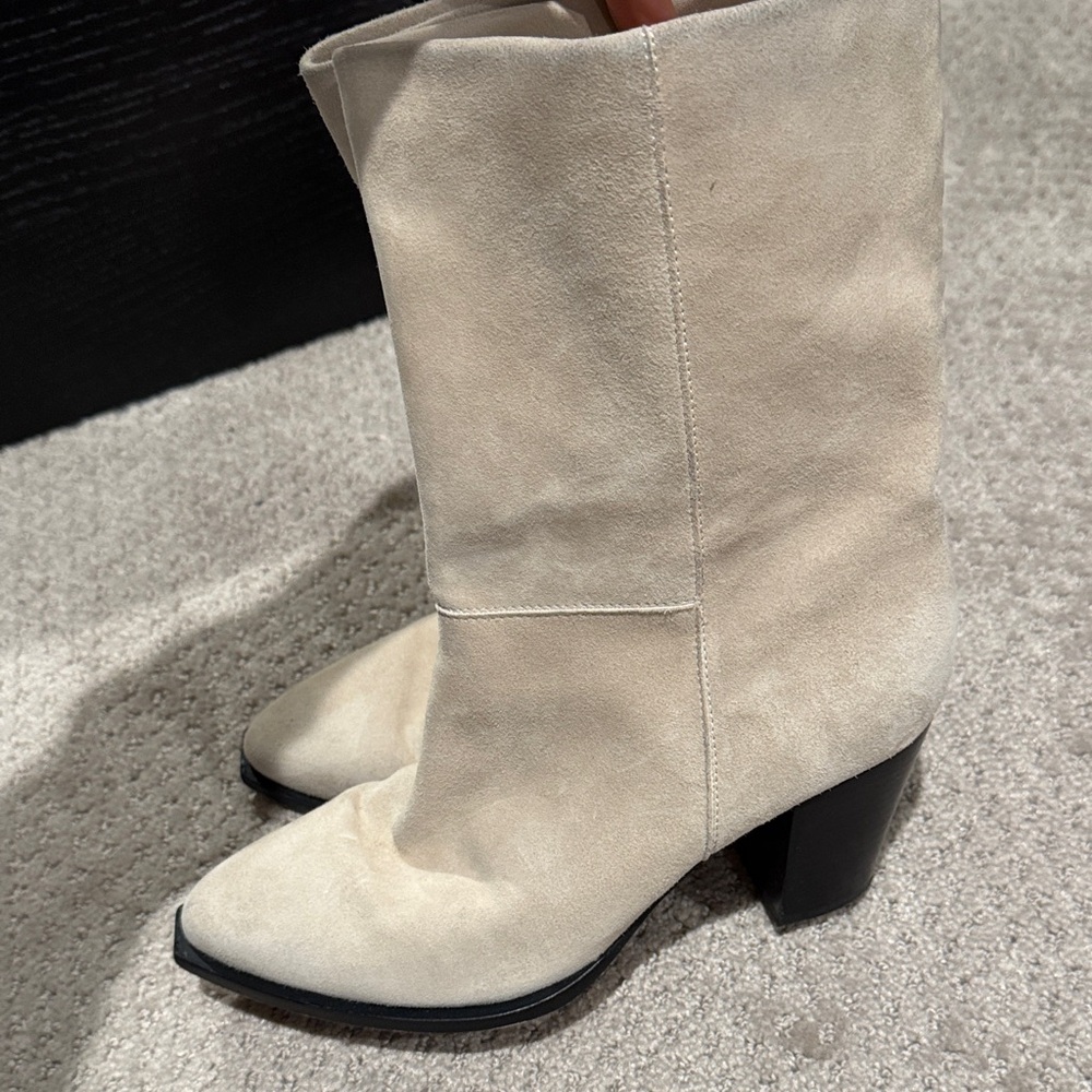 Anthro Silent D Cream Heeled Boots